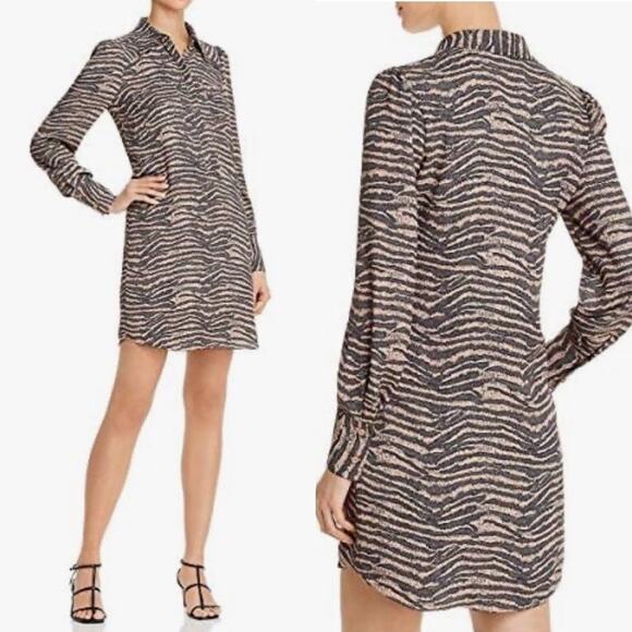 Joie Zebra Shirt Dress Small Long Sleeve Animal Print Casual Fall Chic - Picture 1 of 9